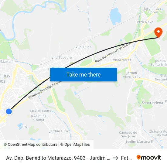 Av. Dep. Benedito Matarazzo, 9403 - Jardim Oswaldo Cruz, São José Dos Campos to Fatec - Sjc map