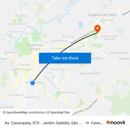 Av. Cassiopeia, 870 - Jardim Satélite, São José Dos Campos to Fatec - Sjc map
