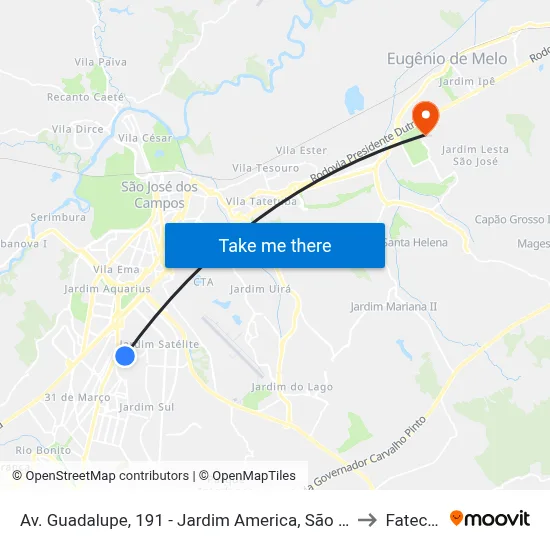 Av. Guadalupe, 191 - Jardim America, São José Dos Campos to Fatec - Sjc map