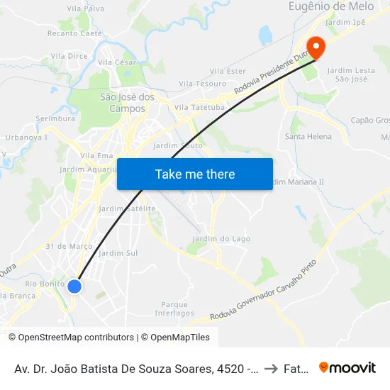 Av. Dr. João Batista De Souza Soares, 4520 - Cidade Morumbi, São José Dos Campos to Fatec - Sjc map