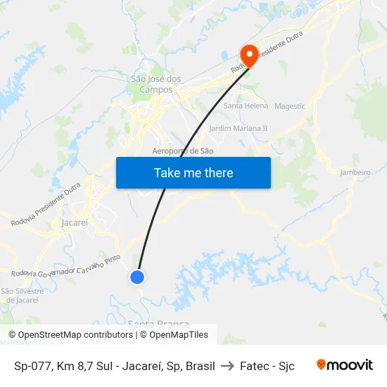 Sp-077, Km 8,7 Sul - Jacareí, Sp, Brasil to Fatec - Sjc map