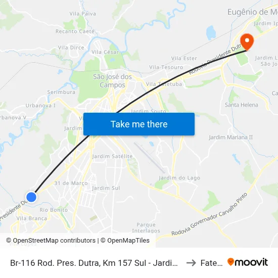 Br-116 Rod. Pres. Dutra, Km 157 Sul - Jardim Limoeiro, São José Dos Campos to Fatec - Sjc map