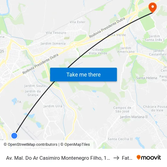 Av. Mal. Do Ar Casimiro Montenegro Filho, 1500 - Vila Sao Bento, São José Dos Campos to Fatec - Sjc map