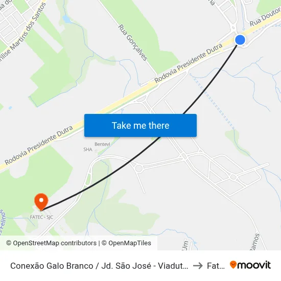Conexão Galo Branco / Jd. São José - Viaduto Eugênio De Melo - Coqueiro, São José Dos Campos to Fatec - Sjc map