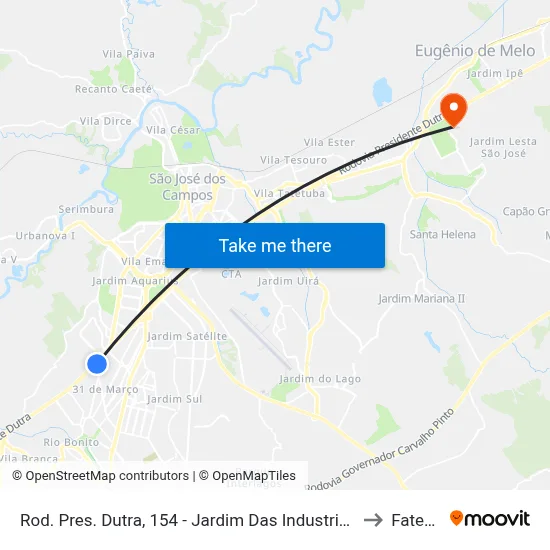 Rod. Pres. Dutra, 154 - Jardim Das Industrias, São José Dos Campos to Fatec - Sjc map
