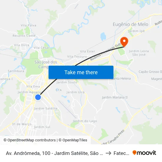 Av. Andrômeda, 100 - Jardim Satélite, São José Dos Campos to Fatec - Sjc map