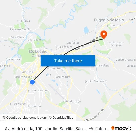 Av. Andrômeda, 100 - Jardim Satélite, São José Dos Campos to Fatec - Sjc map