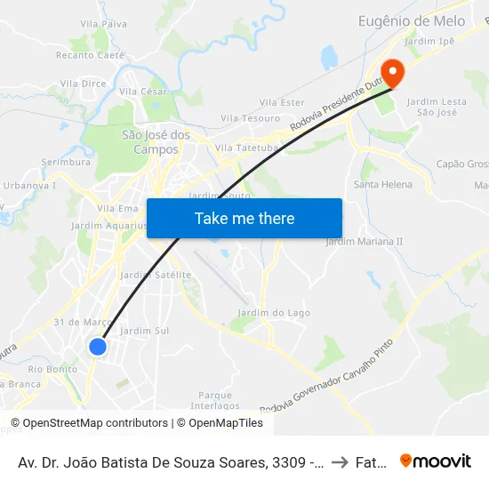 Av. Dr. João Batista De Souza Soares, 3309 - Jardim America, São José Dos Campos to Fatec - Sjc map