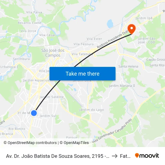 Av. Dr. João Batista De Souza Soares, 2195 - Cidade Morumbi, São José Dos Campos to Fatec - Sjc map