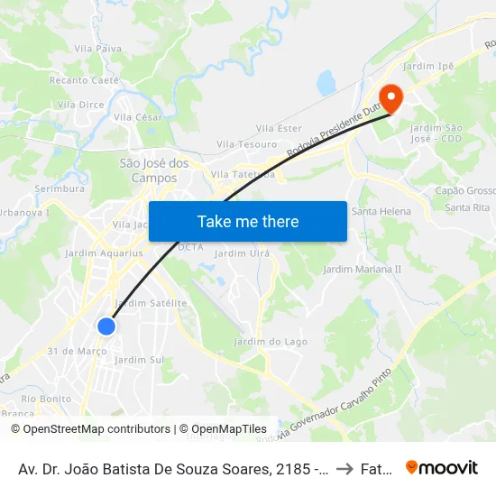 Av. Dr. João Batista De Souza Soares, 2185 - Jardim America, São José Dos Campos to Fatec - Sjc map