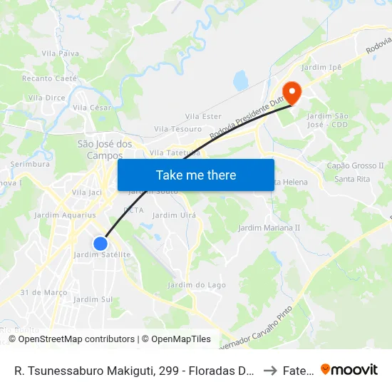 R. Tsunessaburo Makiguti, 299 - Floradas De São José, São José Dos Campos to Fatec - Sjc map