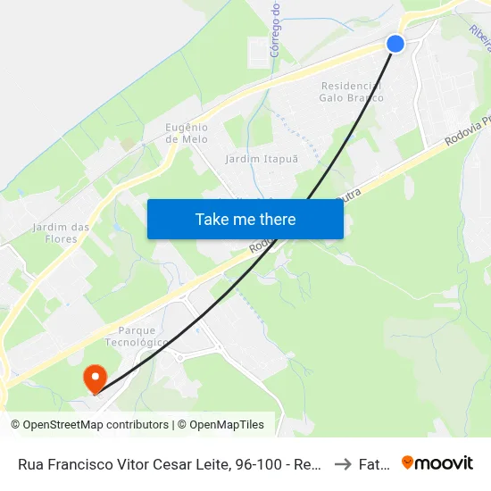 Rua Francisco Vitor Cesar Leite, 96-100 - Residencial Galo Branco, São José Dos Campos to Fatec - Sjc map