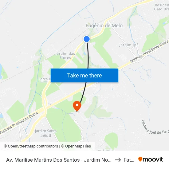 Av. Marilise Martins Dos Santos - Jardim Nossa Sra. Da Conceicao, São José Dos Campos to Fatec - Sjc map