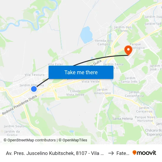Av. Pres. Juscelino Kubitschek, 8107 - Vila Tatetuba, São José Dos Campos to Fatec - Sjc map