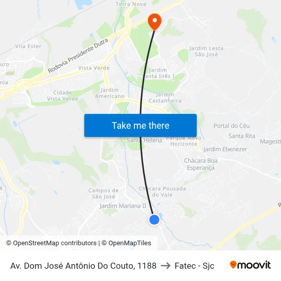 Av. Dom José Antônio Do Couto, 1188 to Fatec - Sjc map