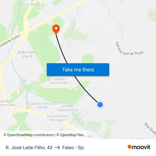 R. José Leite Filho, 43 to Fatec - Sjc map