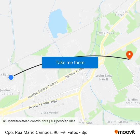 Cpo. Rua Mário Campos, 90 to Fatec - Sjc map