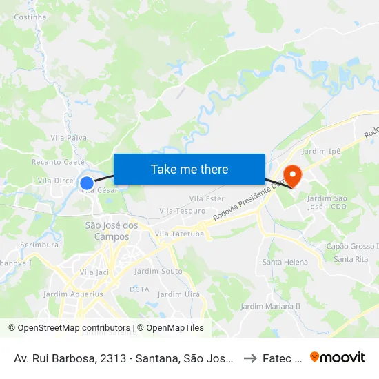 Av. Rui Barbosa, 2313 - Santana, São José Dos Campos to Fatec - Sjc map