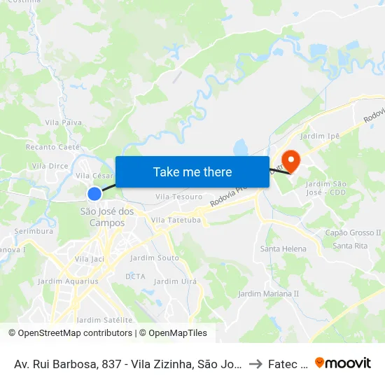 Av. Rui Barbosa, 837 - Vila Zizinha, São José Dos Campos to Fatec - Sjc map