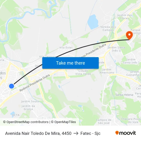 Avenida Nair Toledo De Mira, 4450 to Fatec - Sjc map