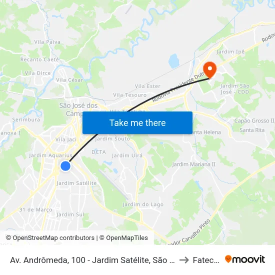 Av. Andrômeda, 100 - Jardim Satélite, São José Dos Campos to Fatec - Sjc map