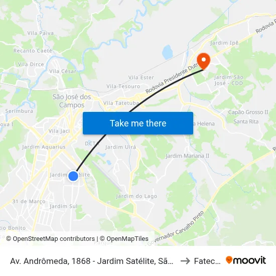 Av. Andrômeda, 1868 - Jardim Satélite, São José Dos Campos to Fatec - Sjc map