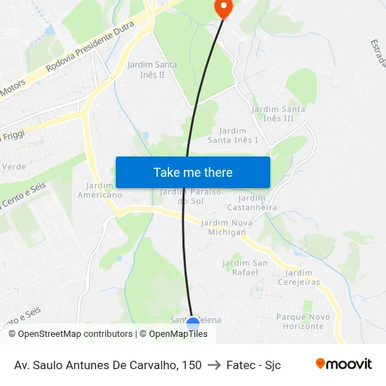Av. Saulo Antunes De Carvalho, 150 to Fatec - Sjc map