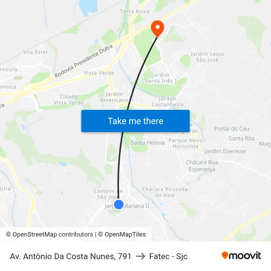 Av. Antônio Da Costa Nunes, 791 to Fatec - Sjc map