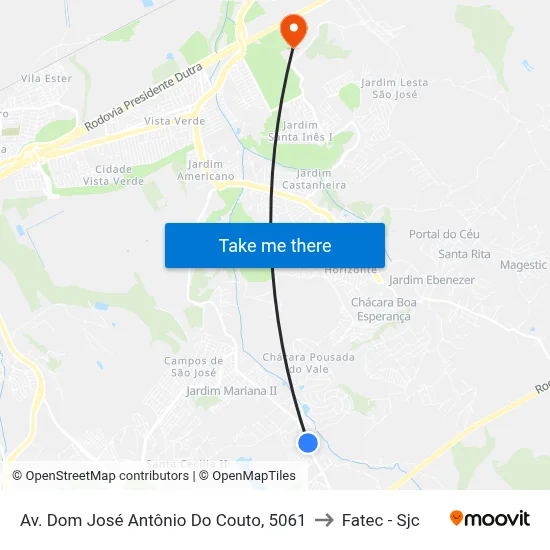 Av. Dom José Antônio Do Couto, 5061 to Fatec - Sjc map