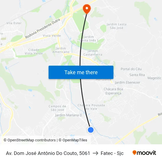 Av. Dom José Antônio Do Couto, 5061 to Fatec - Sjc map