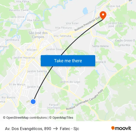 Av. Dos Evangélicos, 890 to Fatec - Sjc map