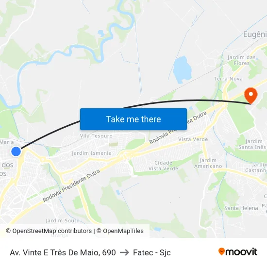 Av. Vinte E Três De Maio, 690 to Fatec - Sjc map