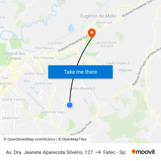 Av. Dra. Jeanete Aparecida Silvério, 127 to Fatec - Sjc map