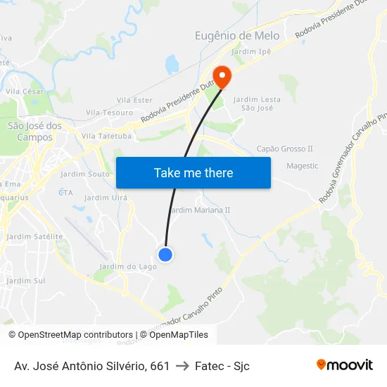 Av. José Antônio Silvério, 661 to Fatec - Sjc map