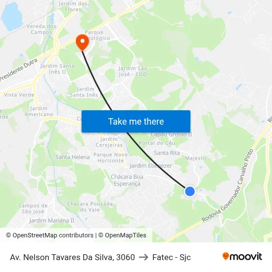 Av. Nelson Tavares Da Silva, 3060 to Fatec - Sjc map