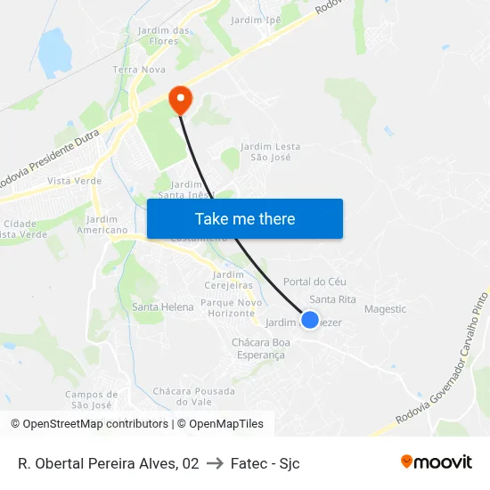 R. Obertal Pereira Alves, 02 to Fatec - Sjc map