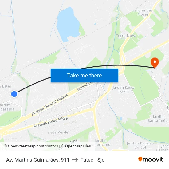 Av. Martins Guimarães, 911 to Fatec - Sjc map