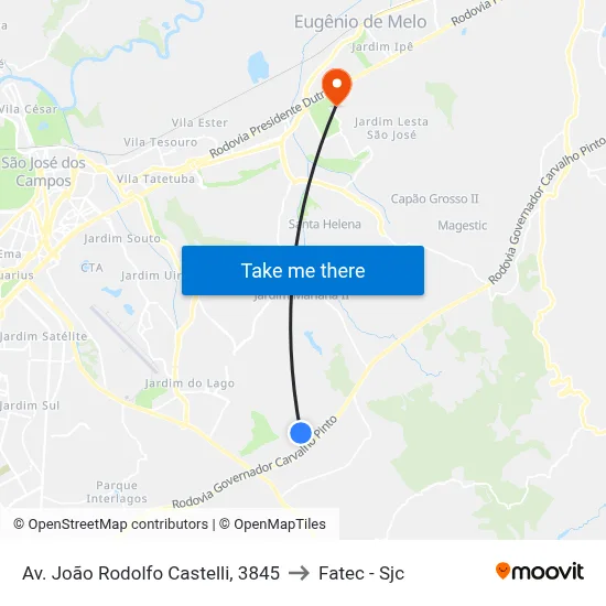 Av. João Rodolfo Castelli, 3845 to Fatec - Sjc map