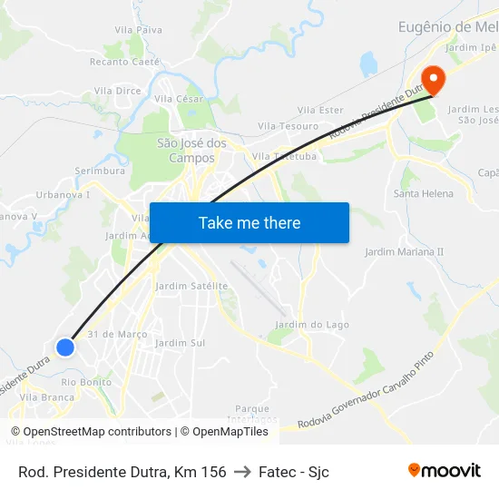 Rod. Presidente Dutra, Km 156 to Fatec - Sjc map