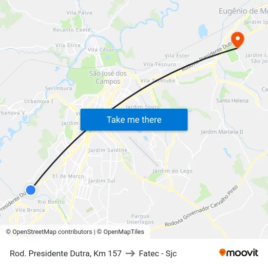 Rod. Presidente Dutra, Km 157 to Fatec - Sjc map