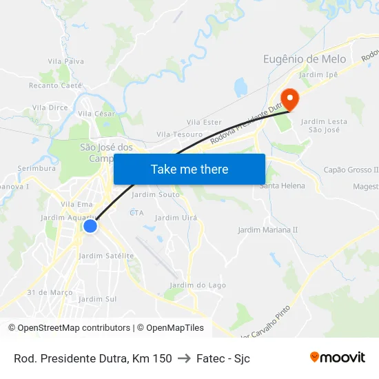 Rod. Presidente Dutra, Km 150 to Fatec - Sjc map