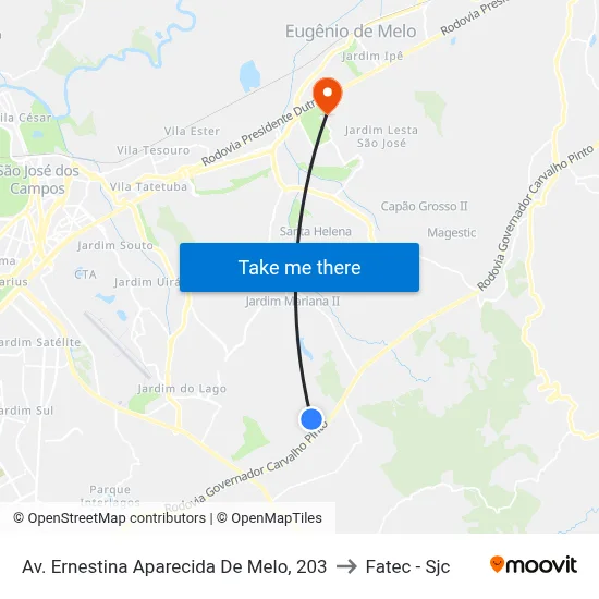Av. Ernestina Aparecida De Melo, 203 to Fatec - Sjc map