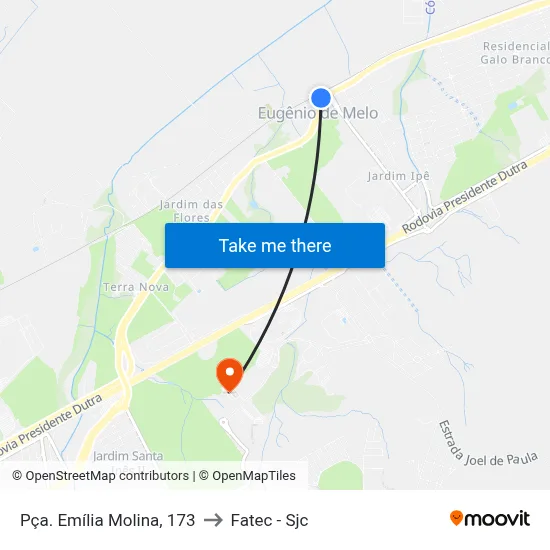 Pça. Emília Molina, 173 to Fatec - Sjc map