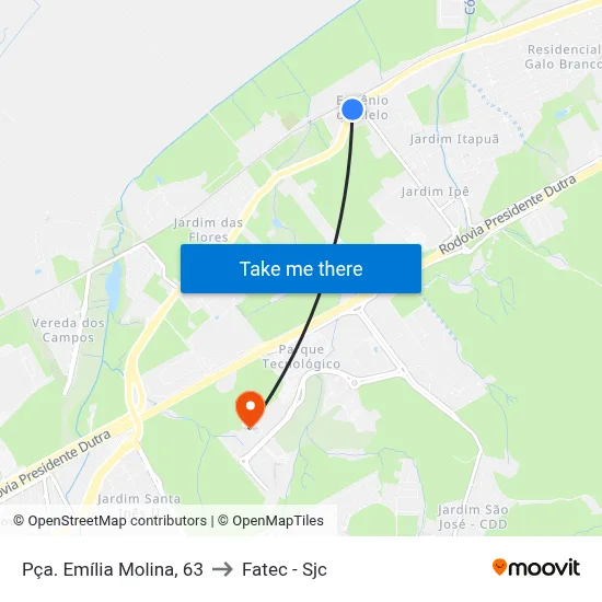 Pça. Emília Molina, 63 to Fatec - Sjc map