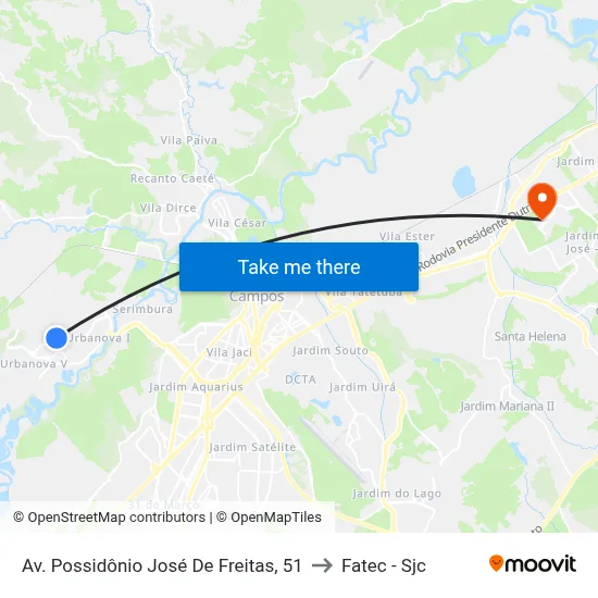 Av. Possidônio José De Freitas, 51 to Fatec - Sjc map