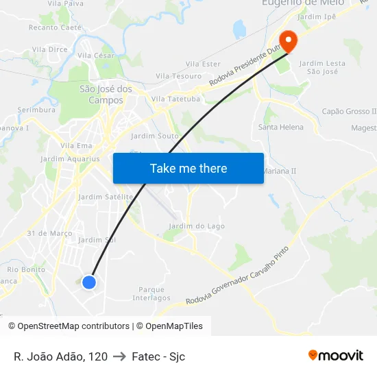 R. João Adão, 120 to Fatec - Sjc map