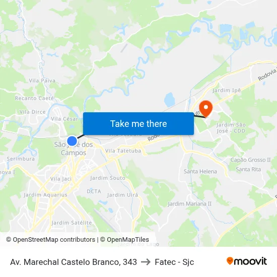Av. Marechal Castelo Branco, 343 to Fatec - Sjc map