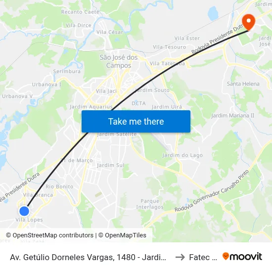 Av. Getúlio Dorneles Vargas, 1480 - Jardim Luiza, Jacareí to Fatec - Sjc map