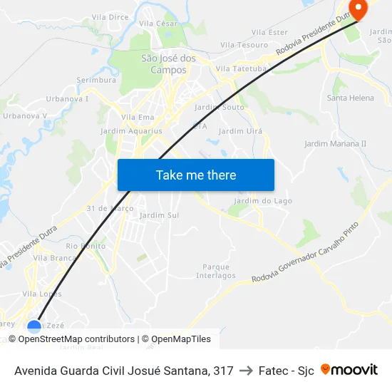 Avenida Guarda Civil Josué Santana, 317 to Fatec - Sjc map