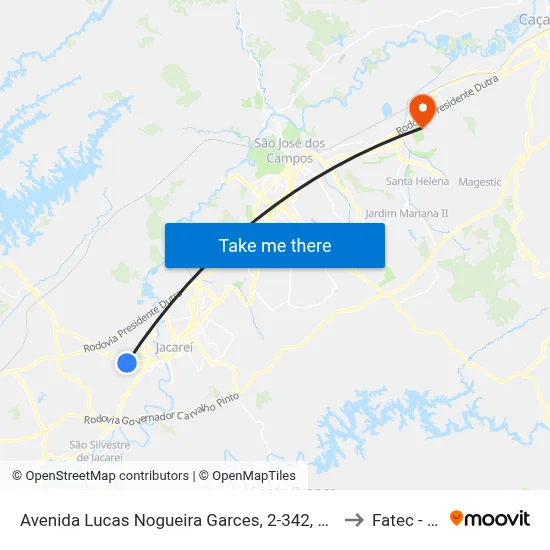 Avenida Lucas Nogueira Garces, 2-342, Jacareí to Fatec - Sjc map